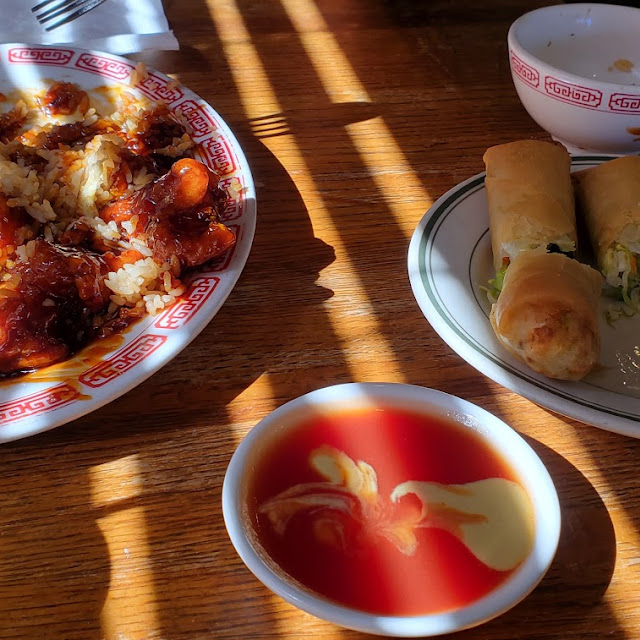 General TSO's Chicken with Spring Rolls