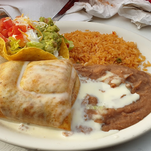 One Burrito One Enchilada Rice and Beans