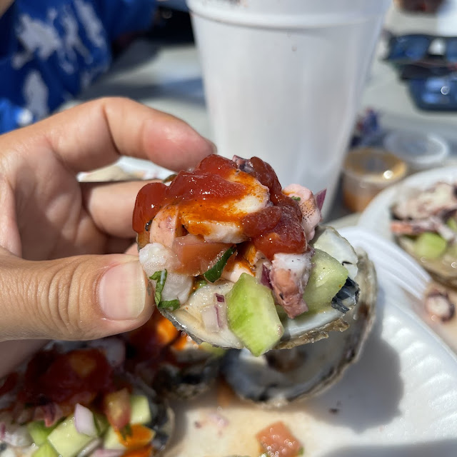 Oysters with Ceviche Shrimp and Octopus