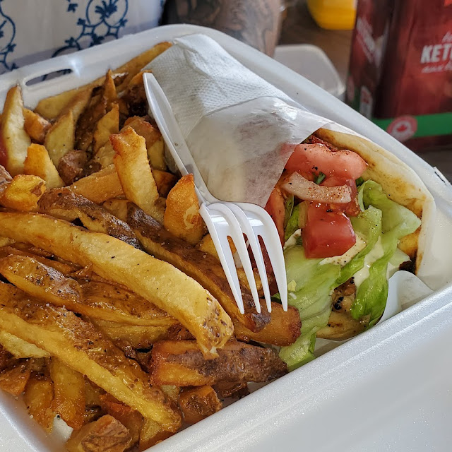 Chicken Souvlaki Sandwich with Fries