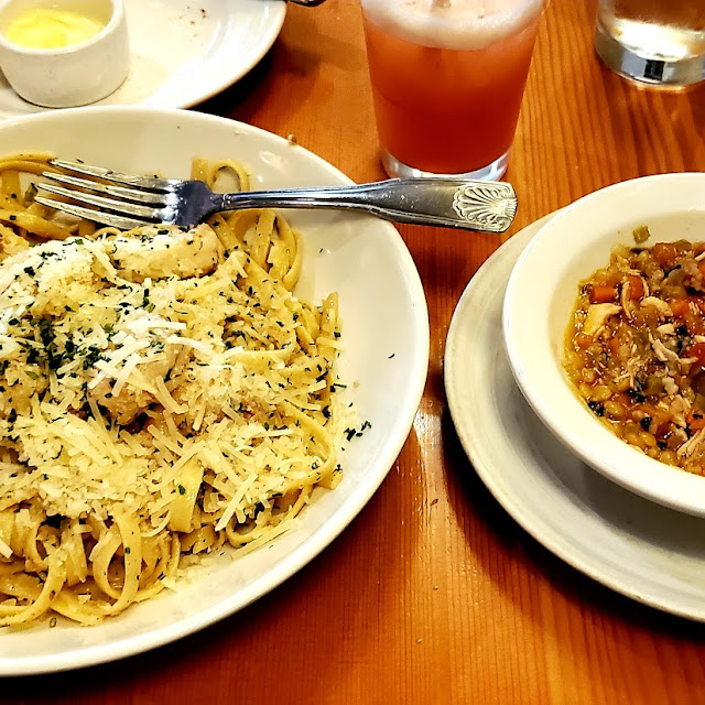 Diablo Shrimp Pasta and Chicken Vegetable Soup