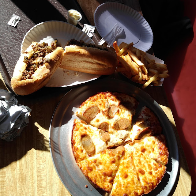 SM Cheese Pizza Half Sausage Steak and Cheese Sub