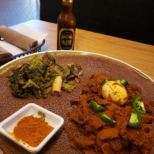Injera with Gomen Besiga & TIBS Firfir