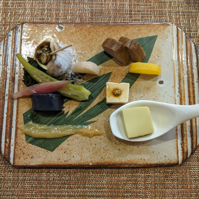 Appetizers Crab Tofu Smoked Bluefin Toro Summer Vegetables Hokkaido Tsubugai