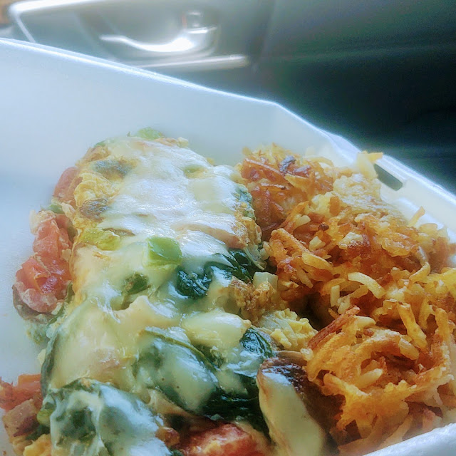 Veggie & Cheese Omelette with Extra Crispy Hash Browns