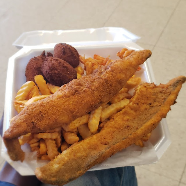 Fried Whiting and French Fries and Hush Puppies
