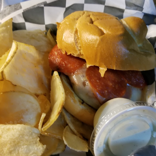 Pizza Burger with Homemade Chips