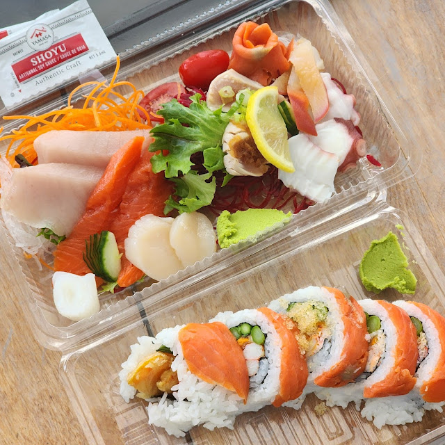Comox Sunset Roll and Assorted Sashimi