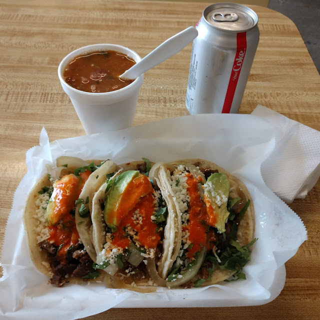 3 Bistec Tacos and Charro Beans
