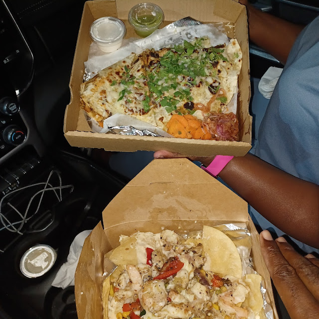Shrimp Nachos and Steak Quesadilla