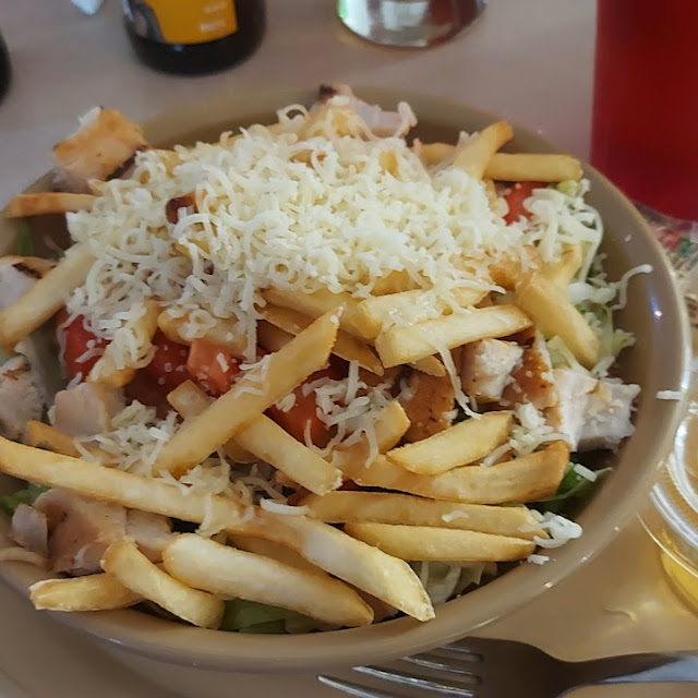 Grilled Chicken Salad with French Fries and Cheese