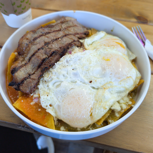 Chilaquiles with Bistec and Huevos Rancheros