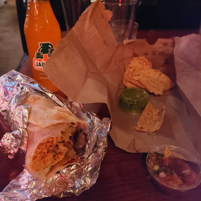 Lengua Regular Burrito with Chips and Mandarin Jarrito
