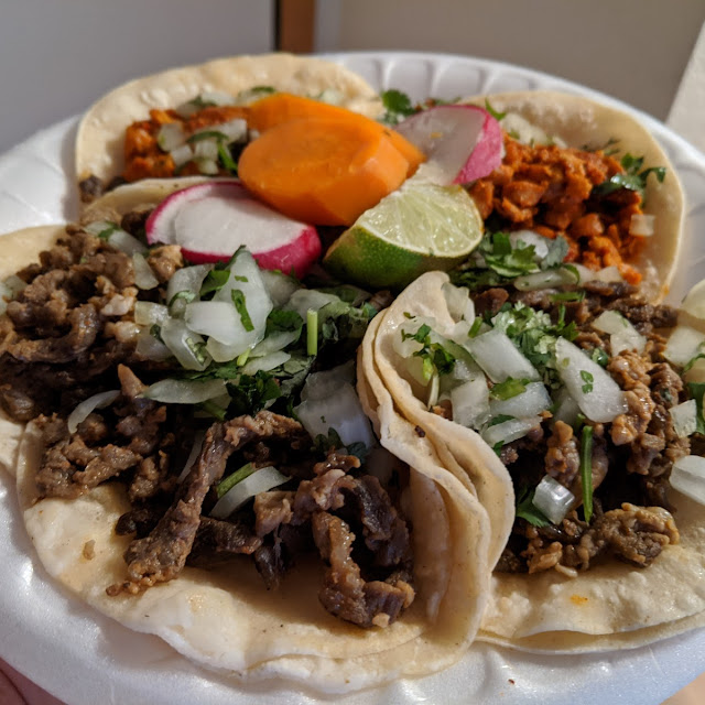 Al Pastor Tacos with Rice and Beans