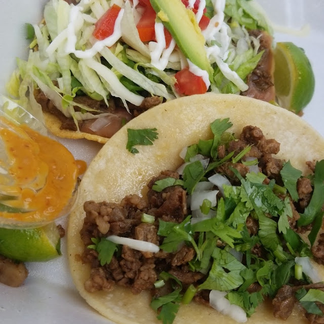 Asada Taco and Asada Tostada