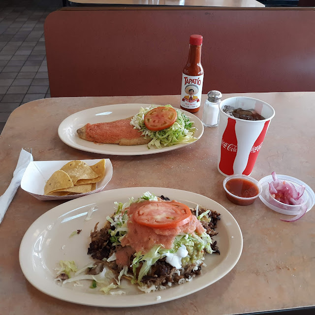 Chile Rilleno and Carnitas Tostada