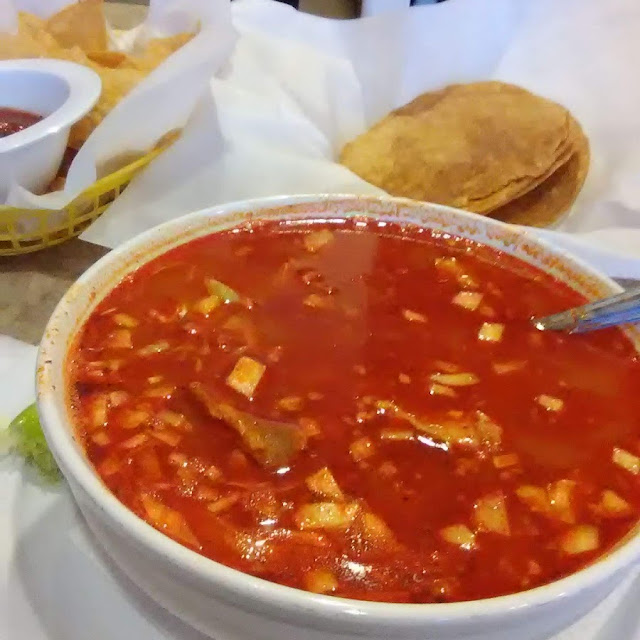 Pozole Chips Guacamole Salsa Michelada