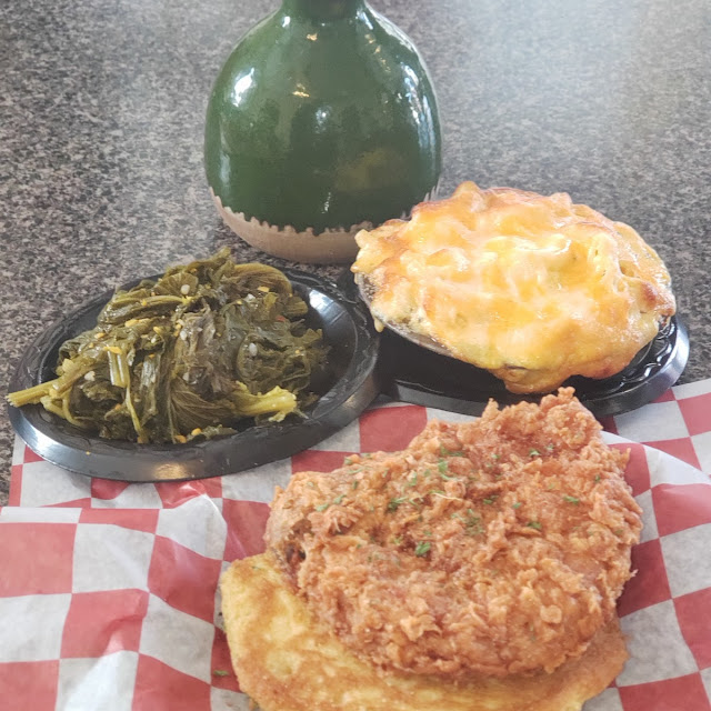 Fried Pork Chop Greens and Macaroni and Cheese