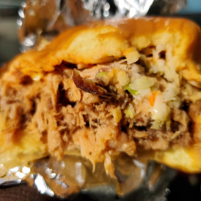 Mack Daddy BBQ Sandwich w Hot Sauce and Coleslaw