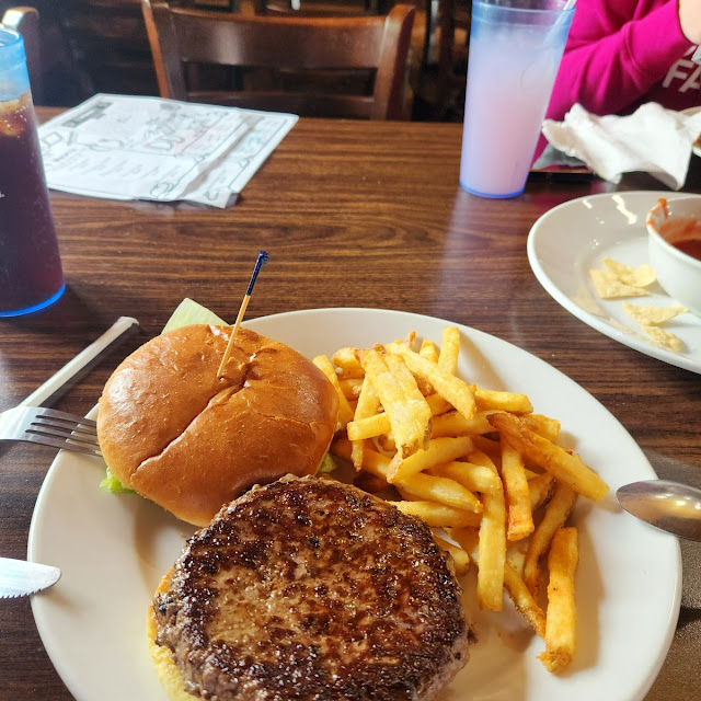 Bison Burger and Onion Rings