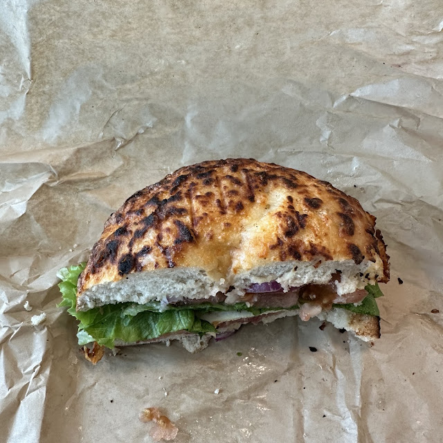 Chicken Bacon Club on Cheese Bagel