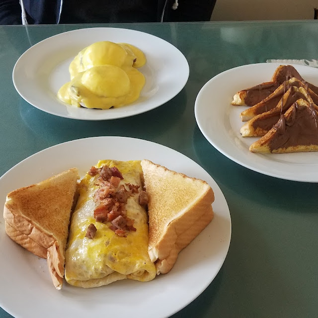 Ham and Cheese Omelette Eggs Benedict Nutella French Toast