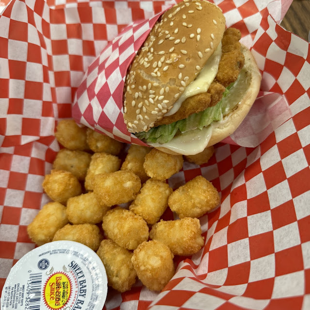 Crispy Chicken Burger with Tater Tots