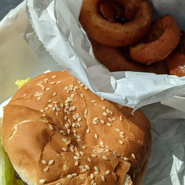 Burger and Onion Rings