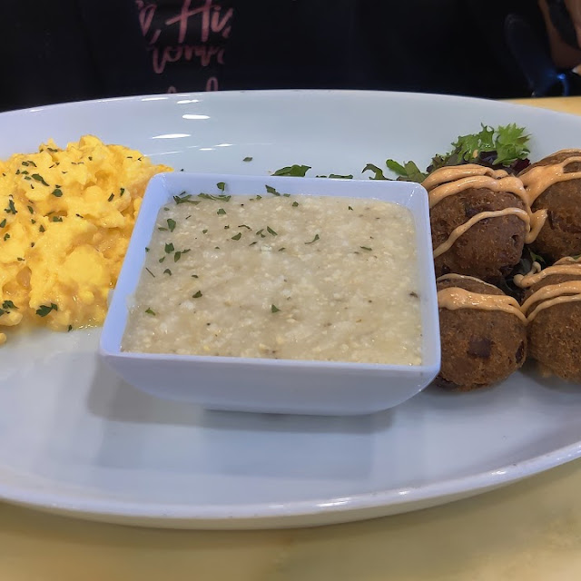 Salmon Croquettes Eggs and Grits