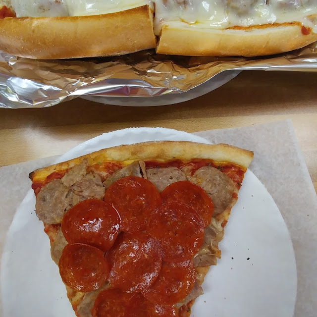 Italian Meatball Sandwich and Sausage and Pepperoni Pizza
