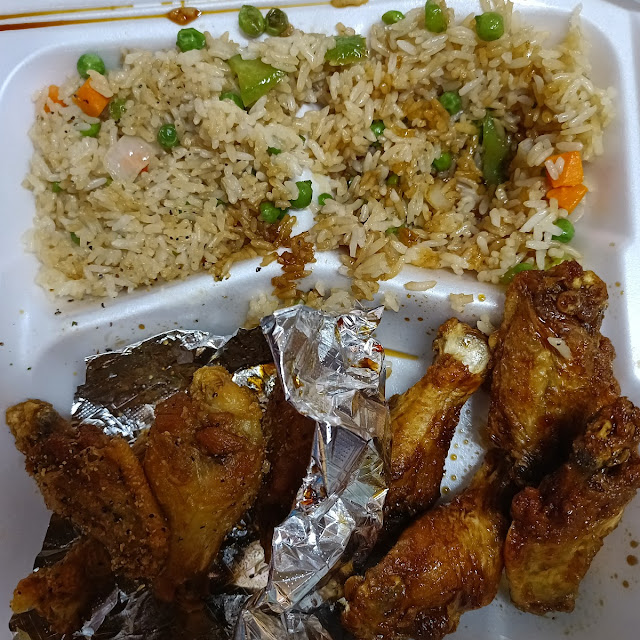 Half Lemon Pepper Half Honey BBQ with Fried Rice