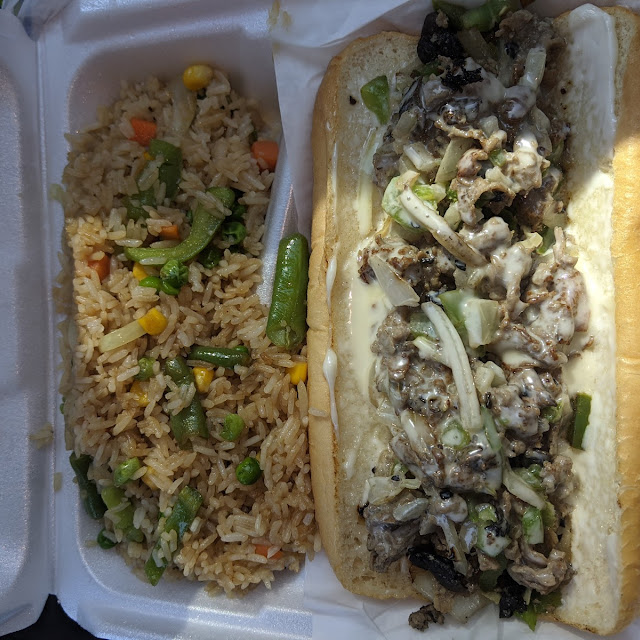Philly Cheese Steak Sandwich with Fried Rice