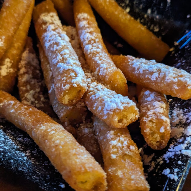 Funnel Cake Fries Drizzled with Chocolate & Powdered Sugar