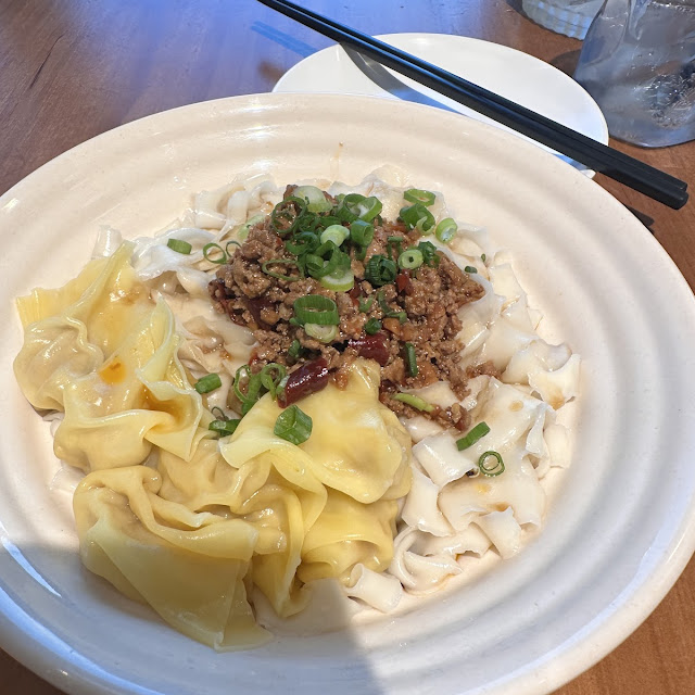 Dan Dan Spicy Dry Noodles with Dumplings