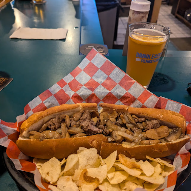 Tenderloin Tip Steak Sandwich with Cheese and Mushrooms