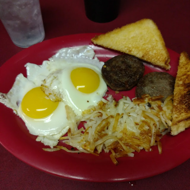 Three Eggs Up Sausage and Hash Browns