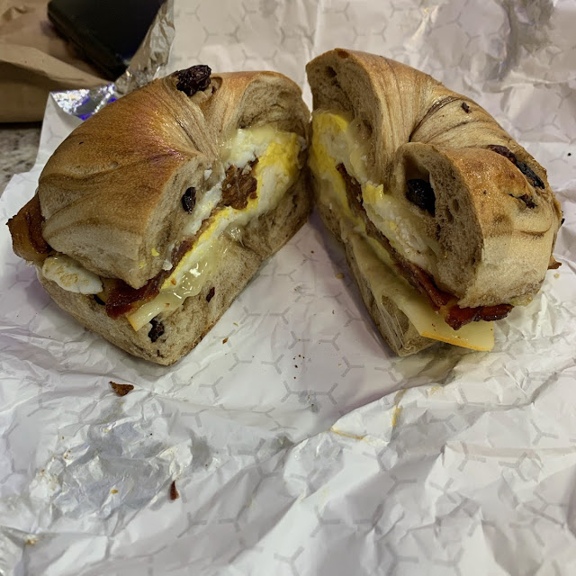 Bacon Egg & Munster Cheese on Cinnamon Raisin