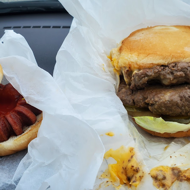 Double Cheese Burger and Hot Dog