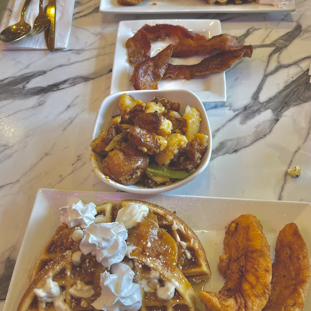 Peach Cobbler Chicken & Waffles