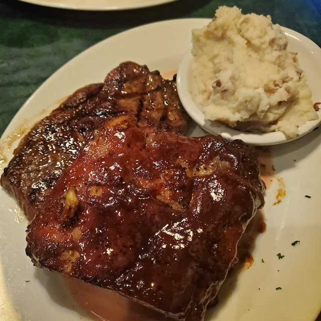 Steak 1 2 Rack of Ribs and Mashed Potatoes