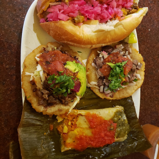 Torta De Cochinita Tamal and Two Salbutes